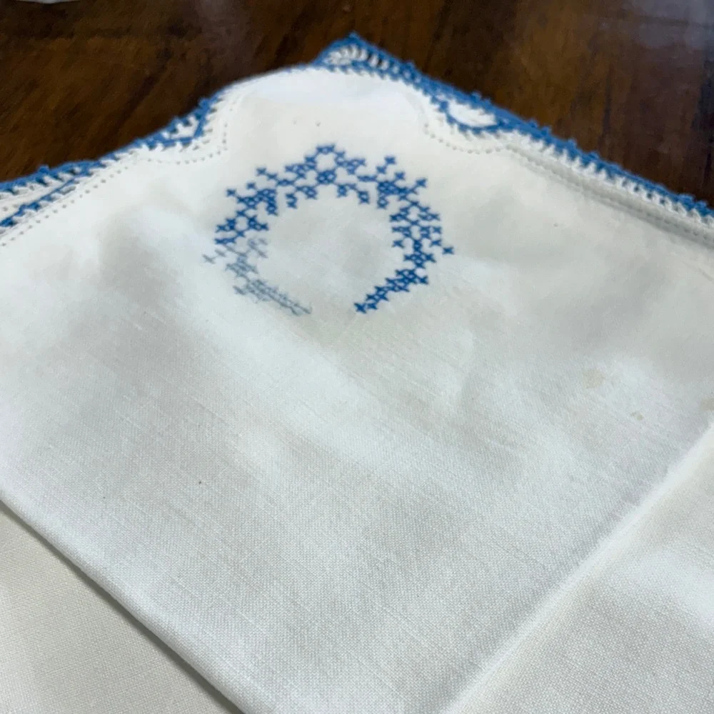 White and Blue Embroidered Napkins